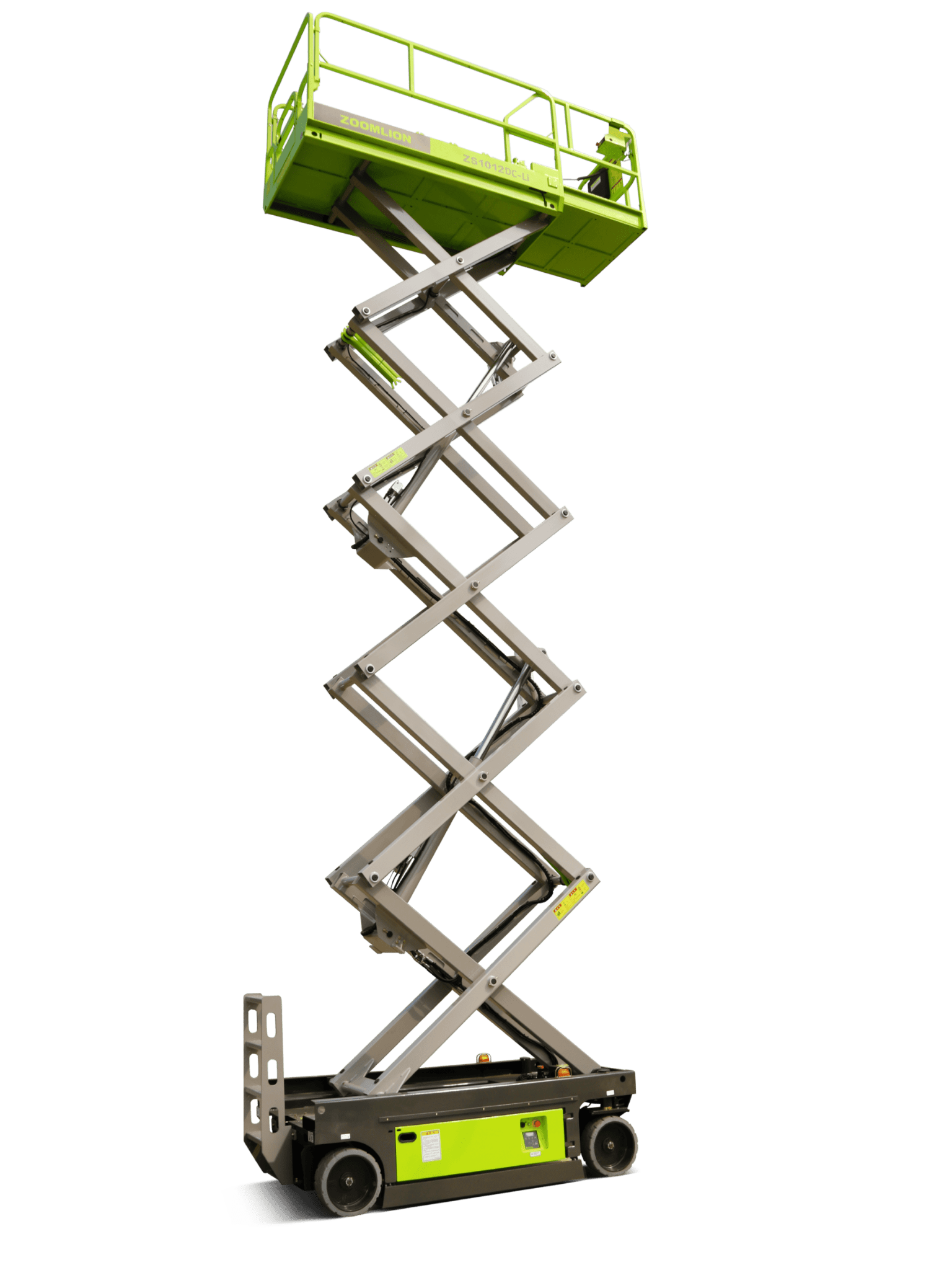 Nůžkový výtah Zoomlion na zeleném pozadí.