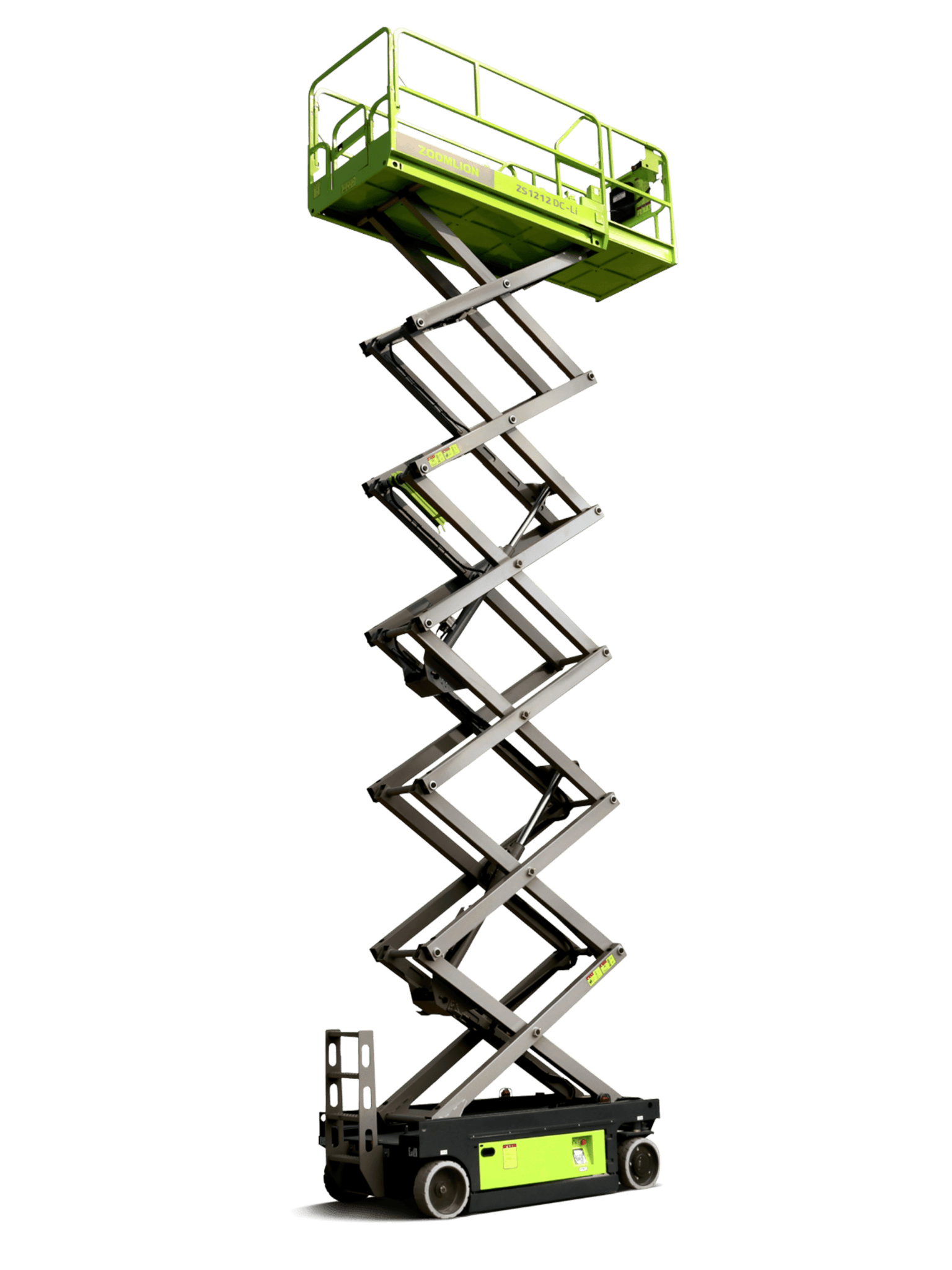 Nůžkový výtah na zeleném pozadí.