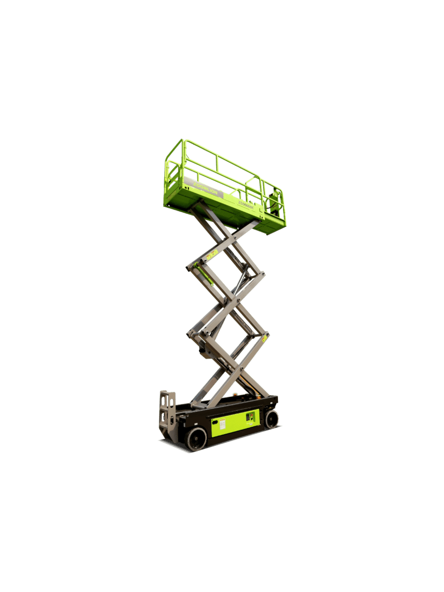 Мобільний ножичний підйомник на зеленому тлі.