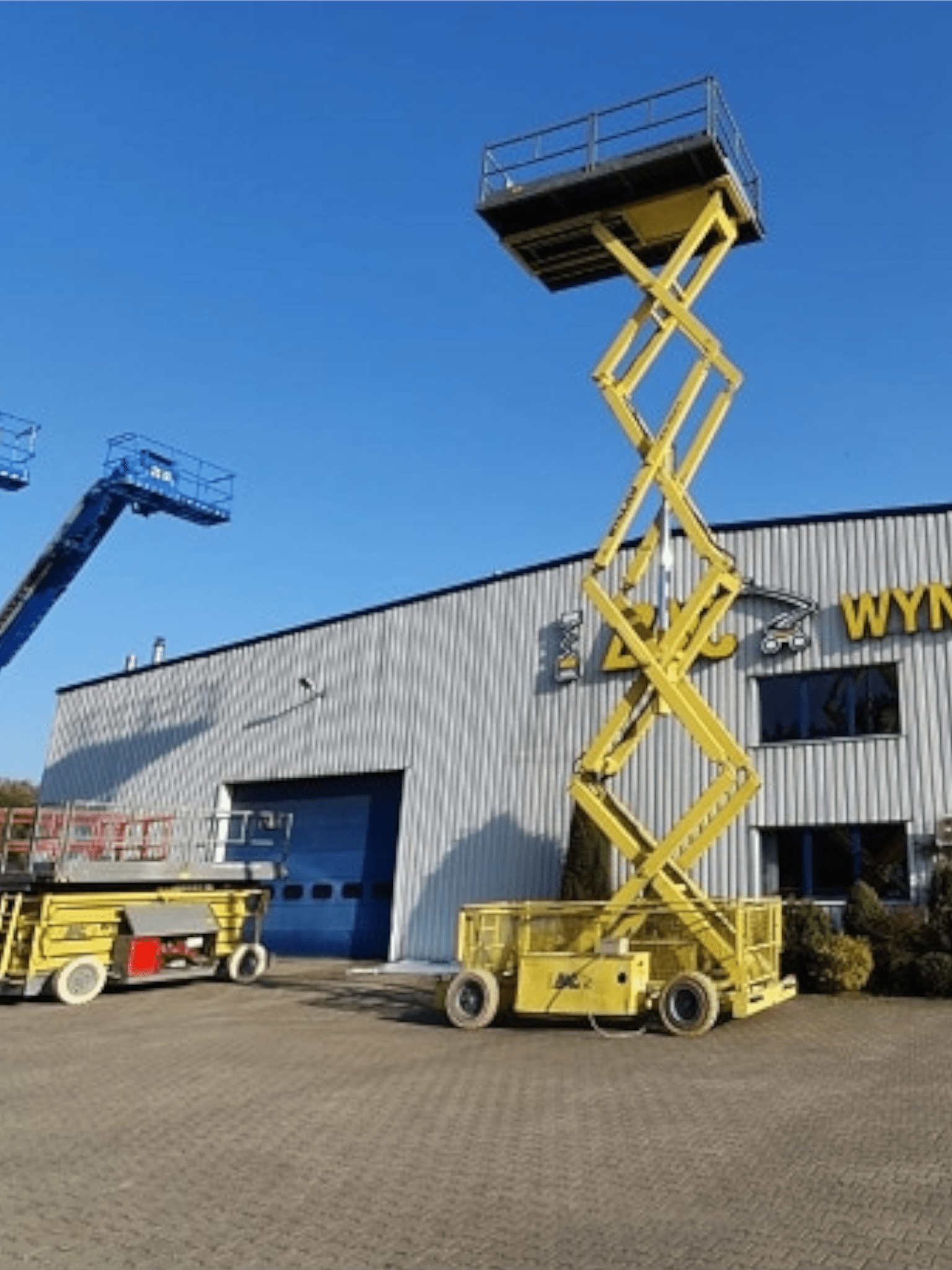 Elevators at the construction equipment rental yard