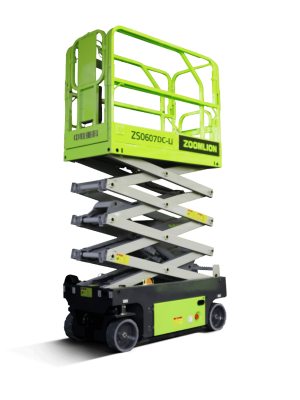 Scissor lifter, green, by Zoomlion.