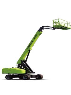 Green aerial lift on a white background.