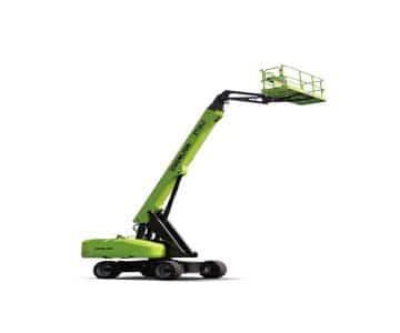 Green aerial lift on a white background.