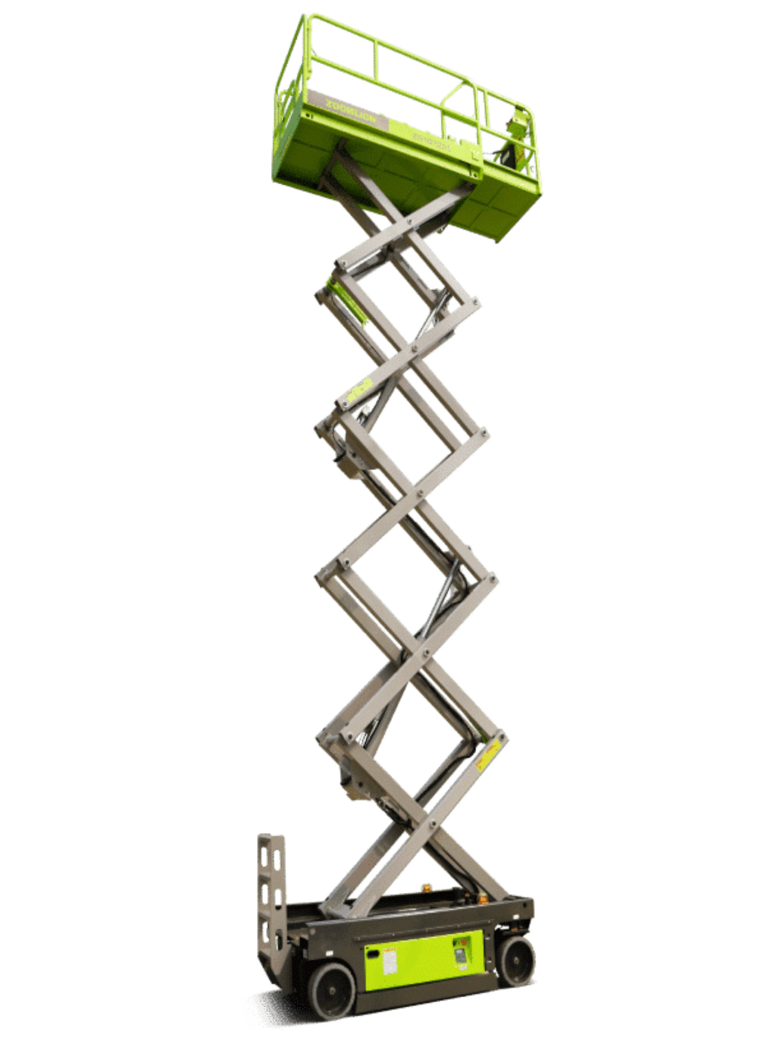 Scissor lift on a green background.