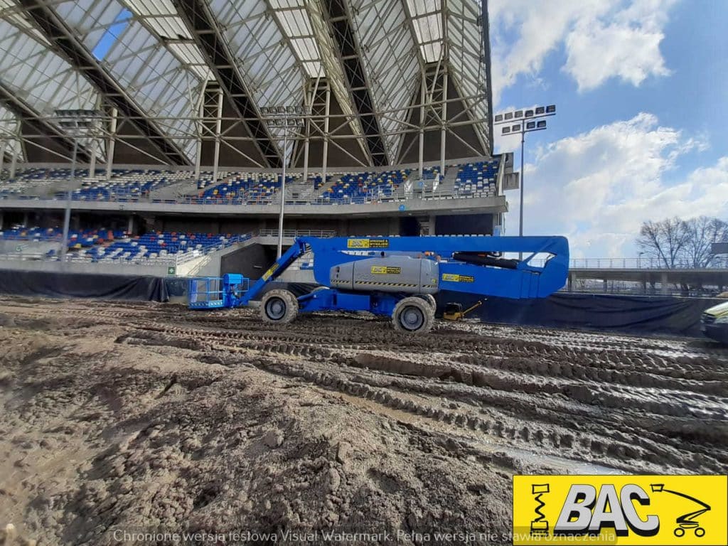 A basket lift at the stadium construction site.