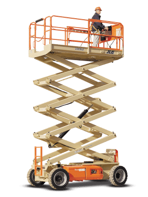 A worker on a scissor lift.