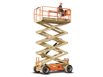 A worker on a scissor lift.