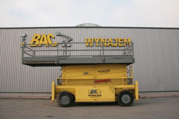 BAC scissor lift in front of the warehouse.