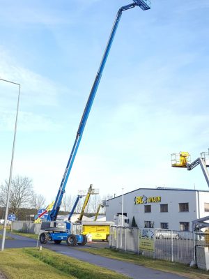 An aerial lift by a construction equipment rental company.