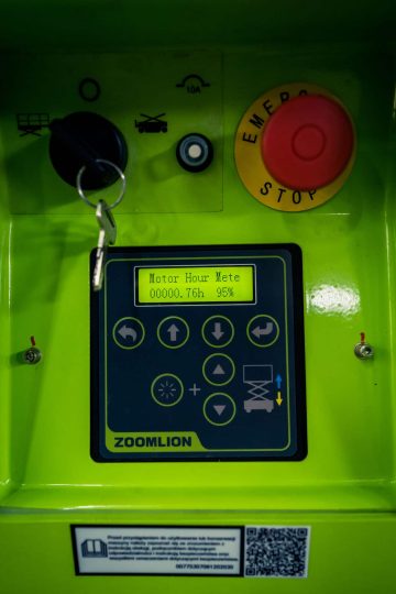 ZOOMLION machine control panel with stop button.