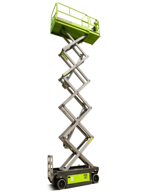 Scissor lift on a green background.