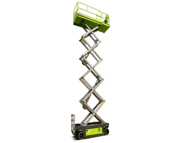 Scissor lift on a green background.