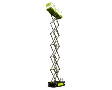 Scissor lift on a green background.