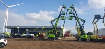 Aerial work platforms at the windmill construction site.