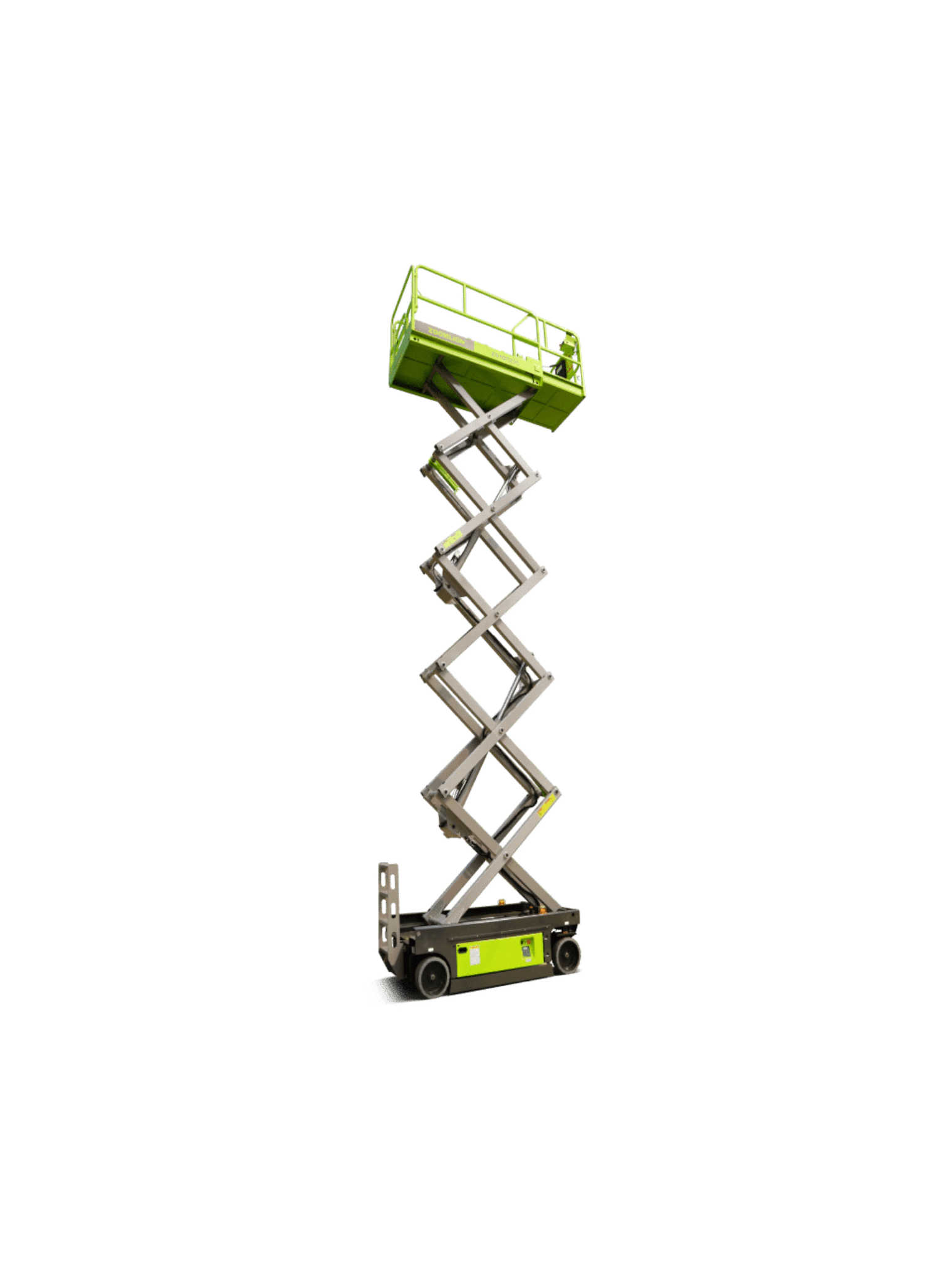 Scissor lift on a green background.