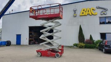 Scissor lift in front of the BAC warehouse.