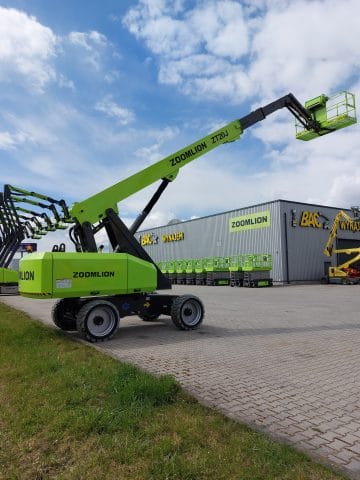 Zoomlion ZT20J aerial lift outside the warehouse.