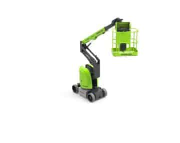 Green aerial lift on a white background.