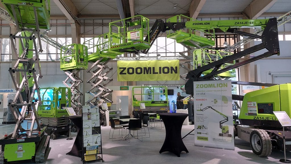 Zoomlion aerial lifts at industrial trade fair.