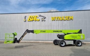 Zoomlion scissor lift in front of the company's building.