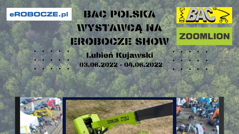 Plakat eRobocze, BAC Polska, Zoomlion, wystawa maszyn, Lubień.