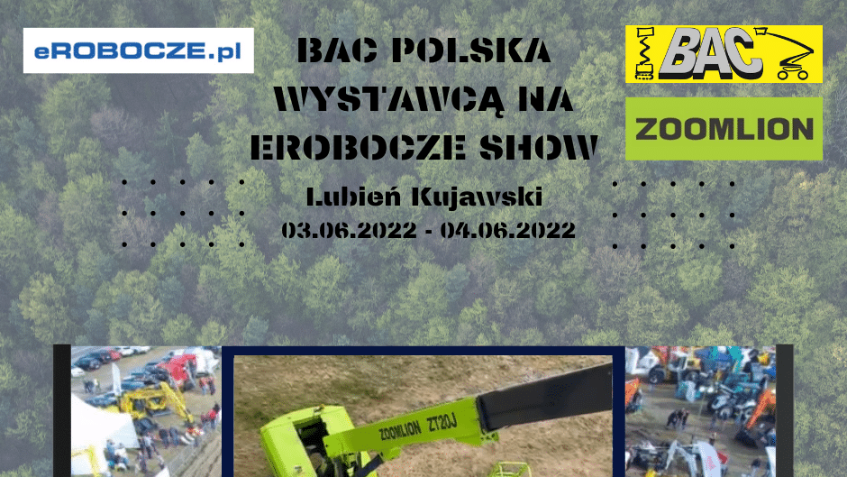 Poster eRobocze, BAC Poland, Zoomlion, machinery exhibition, Lubien.