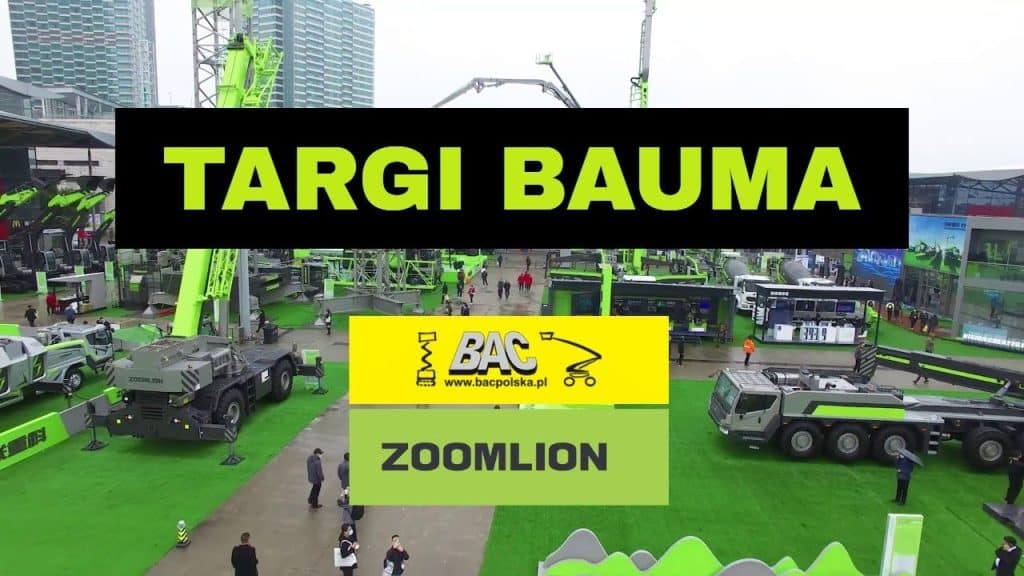 Bauma trade fair, construction vehicles, exhibition stands.