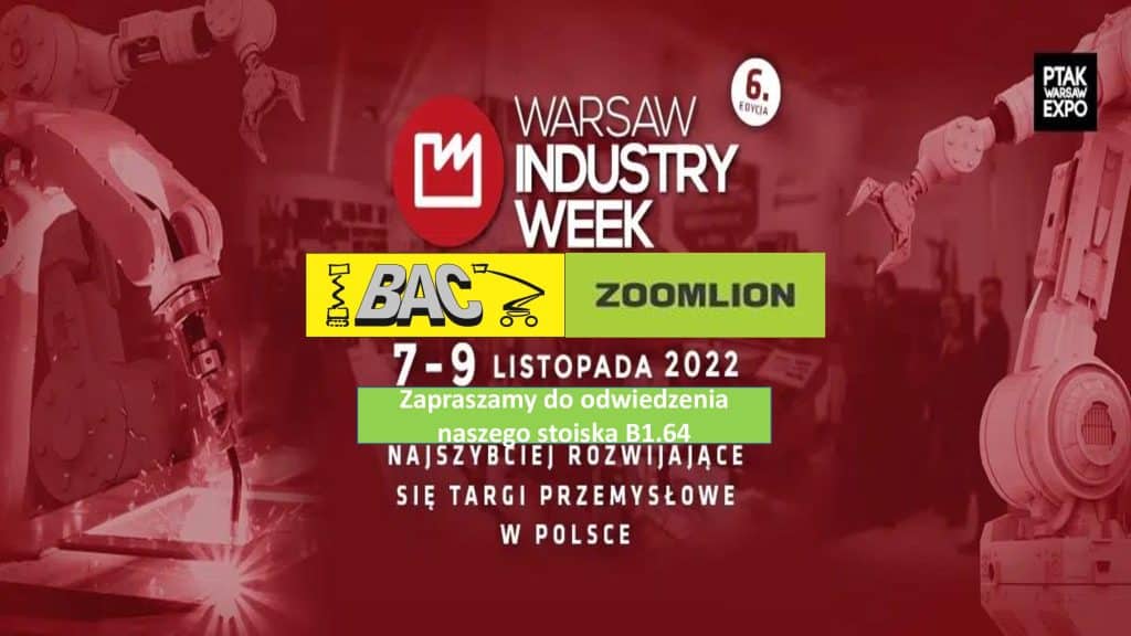 Plakat Warsaw Industry Week 2022, robota przemysłowa, zaproszenie.