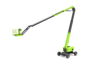 Green aerial lift on a white background.