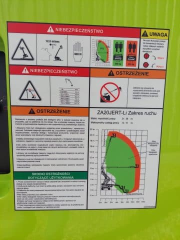 Safety board for the ZOOMLION ZA20JERT-LI 4x4 lift.